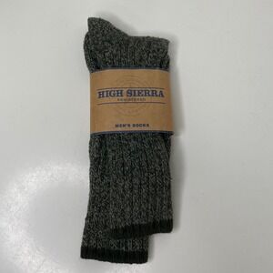 VTG High Sierra Men's Socks Dark‎ Green Marled Ribbed Knit Crew Size 7-12 1/2